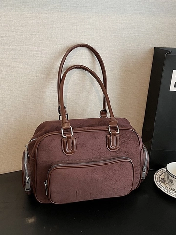 Borsa a Spalla in Pelle Scamosciata Sintetica Retro per Donna Grande Capacità Borsa Sottobraccio Vintage Borsa Tote Casual Con Multitasche Pendolare