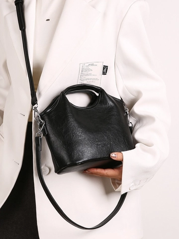 Borsa a Secchiello in Pelle PU Vintage da Donna Borsa a Tracolla a Grana Grossa Borsa a Mano da Pendolare Design retrò