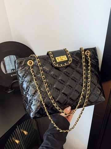 Women Fashion PU Leather Quilted Tote Bag Diamond Lattice Chain Shoulder Bag Large Capacity Daily Commuter Handbag