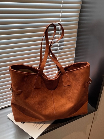 Borsa Tote Vintage in Camoscio Grande Capacità per Donna Borsa a Spalla Casual Retro Morbida Borsa Pendolare con Fibbia