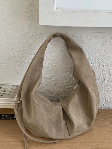 Women Large Capacity Faux Suede Hobo Bag Crescent Shaped Pleated Shoulder Bag Solid Color Leopard Print Underarm Tote Handbag