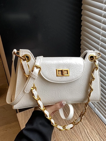 Borsa Sottobraccio in Pelle PU con Catena da Donna Borsa a Tracolla Retrò con Serratura in Metallo Borsa Quadrata Casual