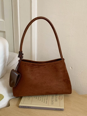Vintage Suede Underarm Bag For Women Minimalist Leopard Print Shoulder Bag Fashion Retro Niche Handbag With Small Pouch Charm