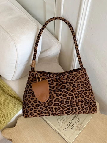 Vintage Suede Underarm Bag For Women Minimalist Leopard Print Shoulder Bag Fashion Retro Niche Handbag With Small Pouch Charm