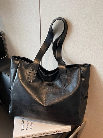 Borsa Tote in Pelle PU Retrò a Grande Capacità per Donna Moda Semplice Borsa a Spalla Pendolare Borsa a Mano Quotidiana Minimalista