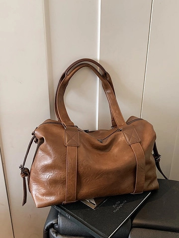 Women's Large Capacity PU Leather Tote Bag Vintage Casual Shoulder Crossbody Bag For Daily Commuting Stylish Handbag