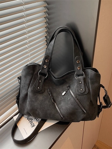 Borsa Shopping Donna Grande Capacità in Pelle PU Nuova Tendenza Retro Borchiata Cuciture Borsa a Spalla Versatile Viaggio Borsetta