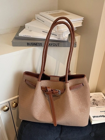 Vintage Weboptik PU Leder Tragetasche Große Kapazität Minimalistische Schultertasche Achseltasche Für Damen Mode Handtasche