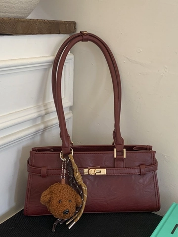 Retro PU Leather Tote Bag For Women Vintage Sophisticated Large Capacity Shoulder Bag With Bear Pendant Elegant Commute Bag