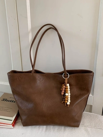 Borsa Tote in Pelle PU da Donna Grande Capacità Con Nappa di Perline Retro Semplice Elegante Borsa a Tracolla Per Pendolarismo Quotidiano