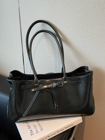 Große Kapazität Retro PU Leder Tote Bag Für Damen Minimalistische Gürtelschnalle Umhängetasche Casual Pendeln Handtasche Arbeitstasche