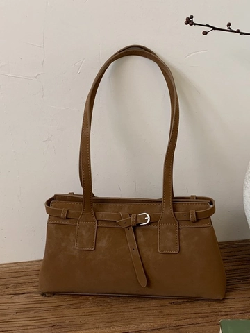 Borsa a Tracolla da Donna Minimalista Retrò in Pelle PU Effetto Scamosciato Con Fibbia Decorativa Borsa Sottobraccio Street Style