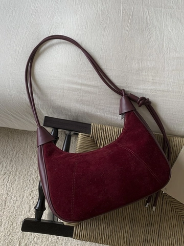 Women Vintage Suede PU Leather Hobo Bag Minimalist Half Moon Shoulder Bag Retro Splicing Axillary Bag With Knot Strap Fashion Handbag