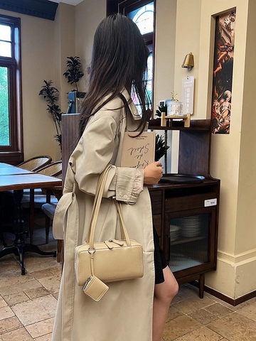 Minimalist PU Leather Underarm Shoulder Bag And Mini Coin Purse For Women Retro Solid Color Rectangular Satchel Handbag