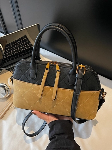 Damen Fashion Gesteppte Schultertasche PU Leder Handtasche Einfache Umhängetasche Muscheltasche Mit Goldenen Beschlägen Top Handle Satchel Tasche