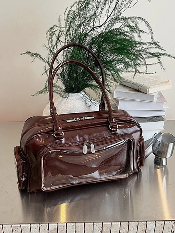 Women Large Capacity PU Leather Shoulder Bag With Transparent PVC Window Fashion Ita Bag For Daily Commute Work Travel