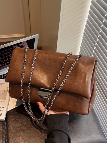 Borsa a Tracolla da Donna in Pelle PU di Grande Capacità Vintage Catena Casual Pendolare Tote Crossbody Borsa Chiusura Metallo