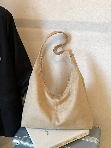 Damen Hobo-Tasche Aus Wildleder Mit Großer Kapazität Vintage Minimalistische Tote Schultertasche Pendler Reißverschluss Büro Handtasche