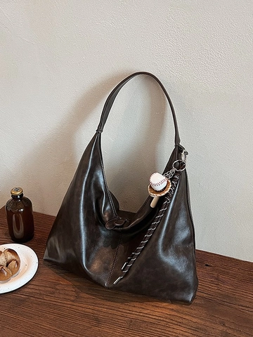 Borsa a Tracolla Hobo Vintage in Pelle PU per Donna Borsa Sottobraccio Grande Capacità Con Dettagli di Cucitura Borsa Minimalista