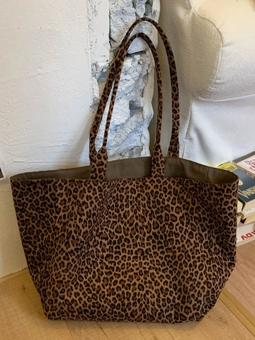 Borsa Tote in Camoscio con Stampa Leopardata Grande Capacità per Donna Borsa a Tracolla Street Trend Handbag Pendolare