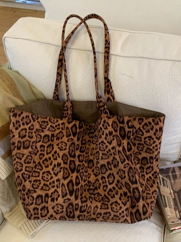 Borsa Tote in Camoscio con Stampa Leopardata Grande Capacità per Donna Borsa a Tracolla Street Trend Handbag Pendolare