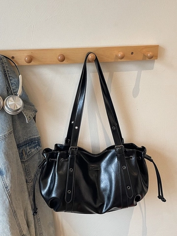 Borsa Tote in Pelle PU da Donna Grande Capacità Borsa a Spalla Retrò Con Occhielli in Metallo Coulisse Borsa Hobo Pendolare