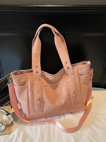 Grand Sac Fourre-tout pour Femmes en Cuir PU Rétro Sac à Bandoulière Avec Décor de Rivets Sac à Main de Mode