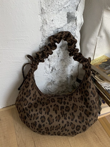 Damen Wildlederimitat Leopardenmuster Schultertasche Große Kapazität Geriffeltem Griff Crescent Hobo Tasche Lässig Achseltasche Bedruckt
