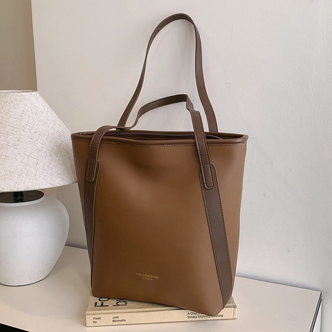 Bolso Tote de Gran Capacidad para Mujer Moda Minimalista Cuero PU Color Contraste Bolso de Hombro Urbano para Mujer