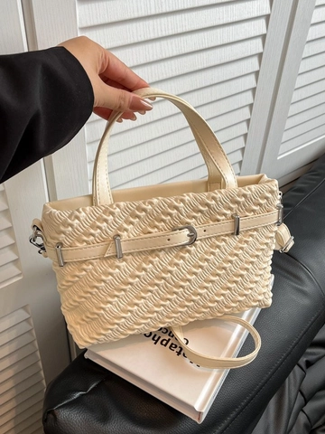 Women Vintage PU Leather Pleated Boston Bag Chic Handbag With Metal Buckle Commuting Shoulder Bag Small Crossbody Bag