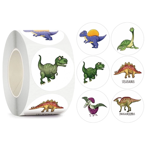 500 Aufkleber Pro Rolle Süße Cartoon Dinosaurier Aufkleber Runde Belohnungsetiketten Für Kinder Lehrer Klassenzimmer Schule Schreibwaren Dekoration