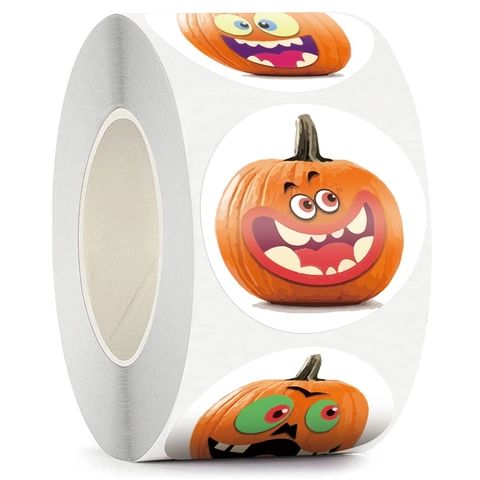 Halloween Kürbis Aufkleber Dekorative Runde Etiketten Für Kinder Party Geschenkverpackung Umschlag Versiegelung Kunstpapier Cartoon Muster Dekor