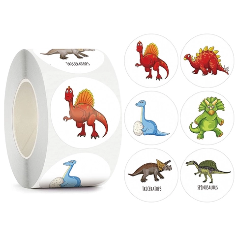 Adesivi Prematuro Dinosauro Cartone Animato Per Bambini Modello Animale Etichette Adesive Tonde Per Decorazione Aula Scolastica