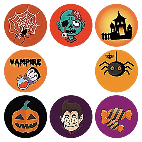 Halloween Aufkleber Cartoon Kürbis Spinnennetz Geist Vampir Rund Selbstklebende Etiketten Für Feiertag Geschenkverpackung Party Deko