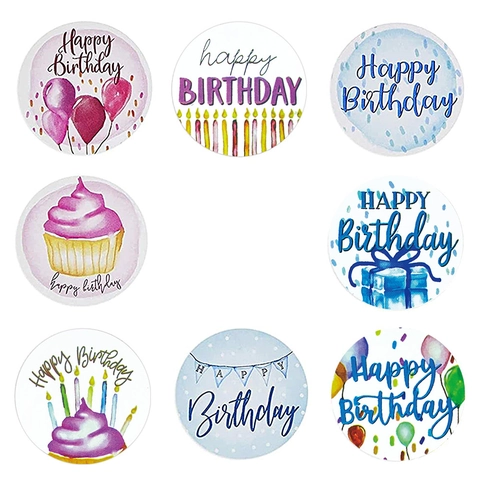 Round Happy Birthday Stickers Roll Self-Adhesive Art Paper Labels For Gift Packaging Envelope Sealing Party Decorations