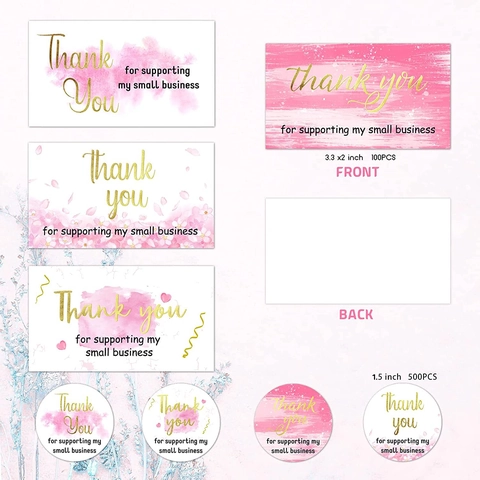 Biglietti di Ringraziamento E Adesivi Estetici in Acquerello Rosa Per Imballaggio Di Piccole Imprese Decorazione Regalo Stile Marmo Floreale