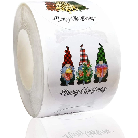 Festive Christmas Stickers Roll Kraft Paper Gnome Truck Merry Christmas Round Gift Sealing Labels For Holiday Party Decoration