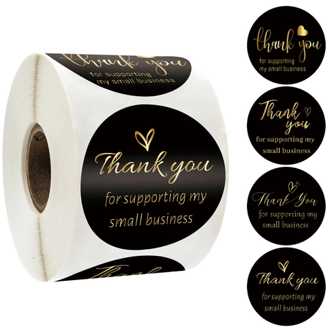 Black Gold Foil Thank You Cards Stickers Heart Pattern Small Business Packaging Seal Labels Appreciation Gift Decor