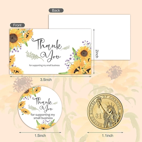 Sunflower Thank You For Supporting My Small Business Stickers And Cards Floral Design Stationery For Online Retail Shop Packaging Business Gift Labels