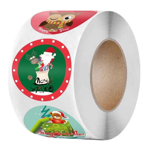 Natale Capodanno Decorativi Rotondi Adesivi in Rotolo Carta Kraft Etichette Autoadesive Cartone Babbo Natale Forniture