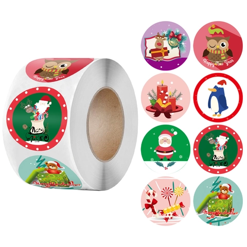 Natale Capodanno Decorativi Rotondi Adesivi in Rotolo Carta Kraft Etichette Autoadesive Cartone Babbo Natale Forniture