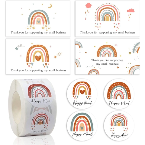 Biglietti Ringraziamento Rainbow Boho Per Piccole Imprese Happy Mail Adesivi Etichetta Decorazione Imballaggio Per Spedizione