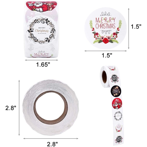 Feliz Navidad Redondo Papel Kraft Pegatinas Rollo Etiquetas Autoadhesivas Para Envolver Regalos Papá Noel Reno Decoración