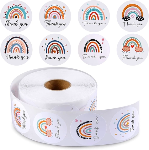 Boho Regenbogen Thank You Aufkleber Rolle Rund Selbstklebende Etiketten Für Geschenkverpackung Hochzeit Party Bürobedarf