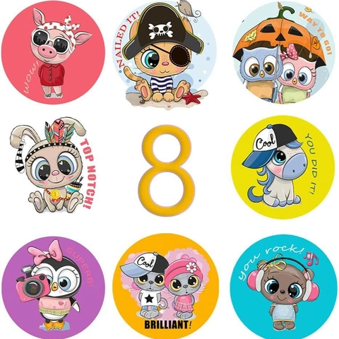 500 Pezzi Rotolo Adesivi Motivazionali Animali Cartoni Animati per Bambini Etichette Premio Insegnante Incoraggiamento per Scuola