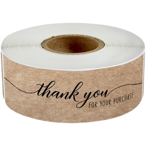 Natural Kraft Paper Thank You Stickers Roll Round Heart Sealing Labels For Handmade Gift Baking Package Small Business Decorative Label