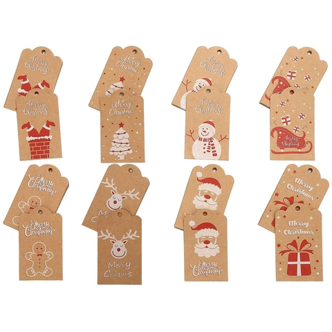Etichette Regalo di Natale in Carta Kraft Con Corda di Canapa Babbo Natale Pupazzo di Neve Renna Albero Per Decorazioni Regalo