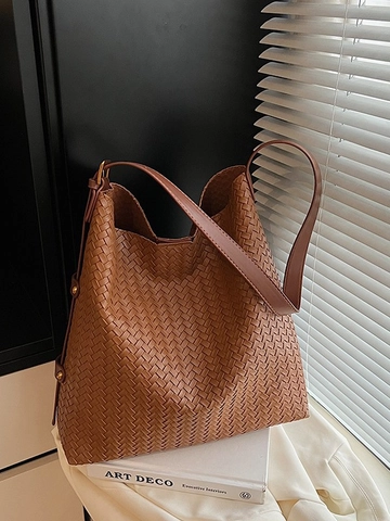 Vintage Gewebte Tragetasche Für Damen Minimalistische PU Leder Schultertasche Große Kapazität Hobo Handtasche Mode Pendlertasche