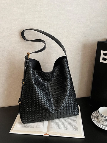 Vintage Gewebte Tragetasche Für Damen Minimalistische PU Leder Schultertasche Große Kapazität Hobo Handtasche Mode Pendlertasche