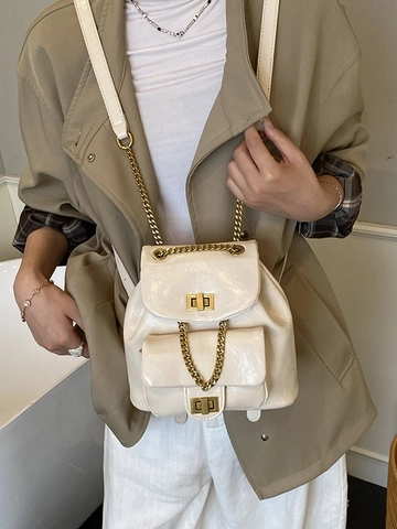 Zaino Mini Trapuntato da Donna alla Moda in Pelle PU con Catena in Metallo Chiusura a Girello Retro Pendolare Zaino Quotidiano